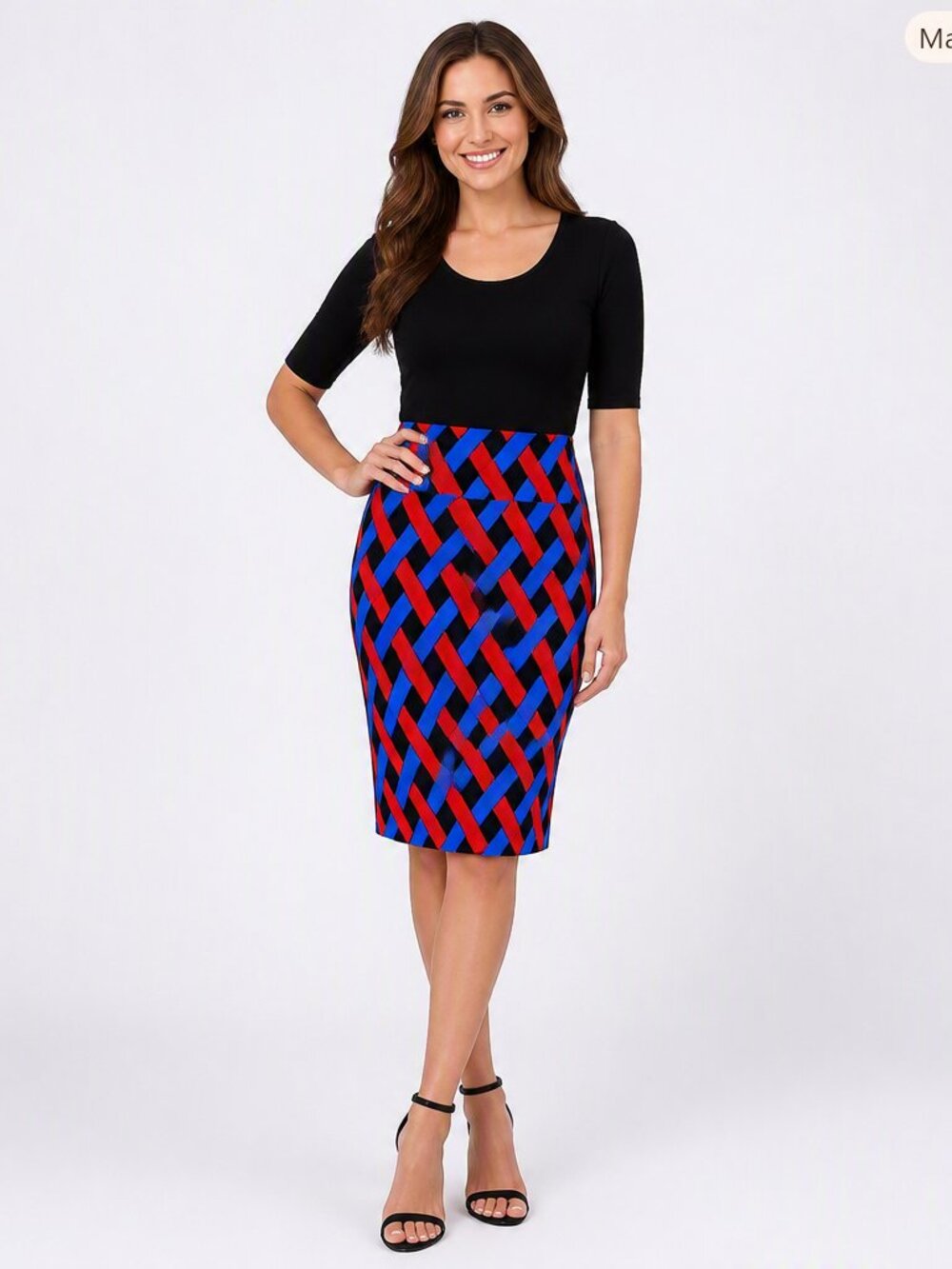 LuLaRoe Cassie Skirt M NWT Red Blue Geometric Mod Stretch Pencil Retro Bold